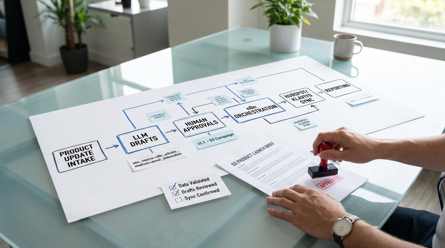 Faster campaigns without off-brand surprises by integrating AI into marketing ops with n8n approvals and CRM sync