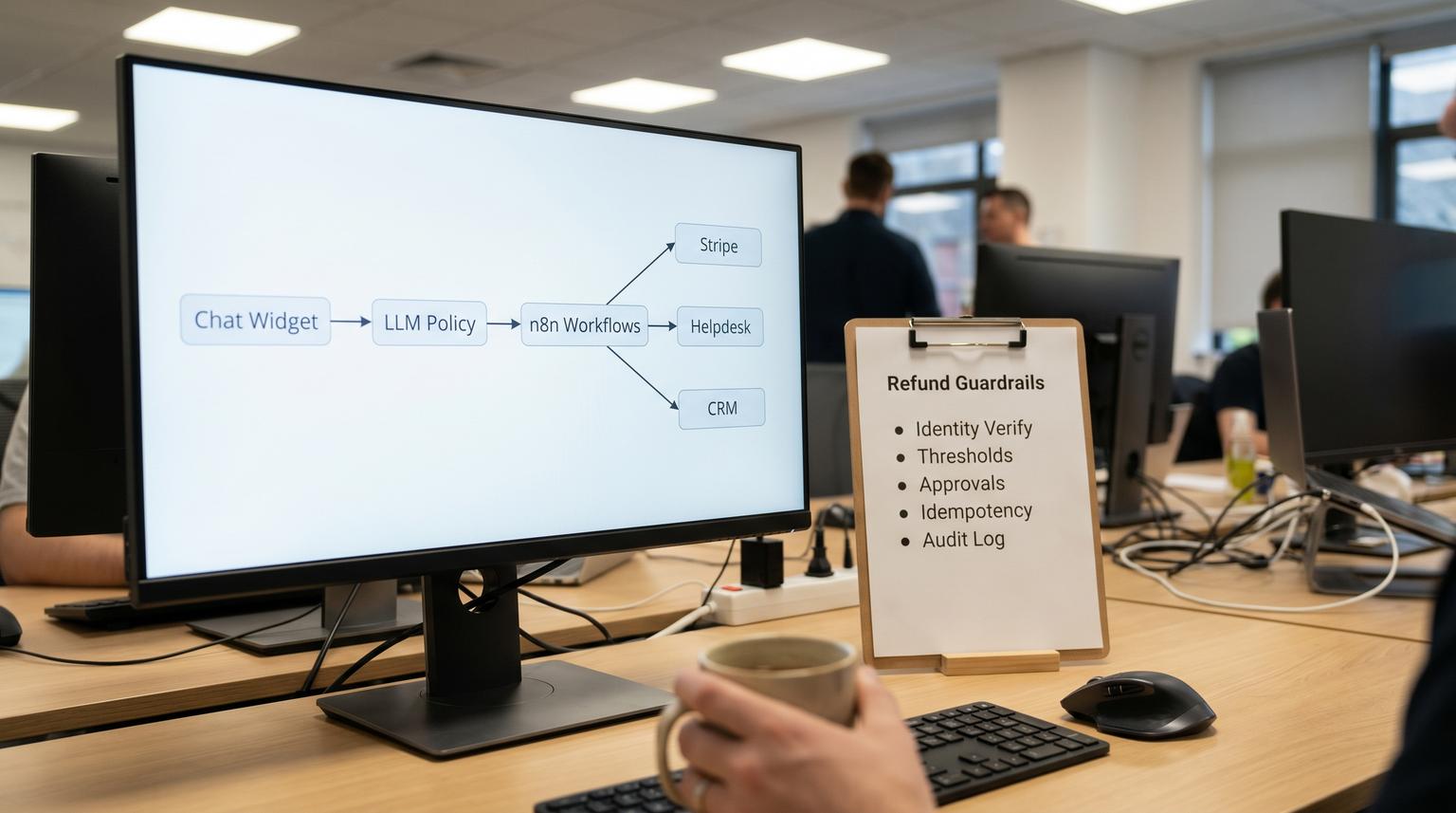 A chatbot for customer service that can answer billing questions and trigger Stripe refunds safely